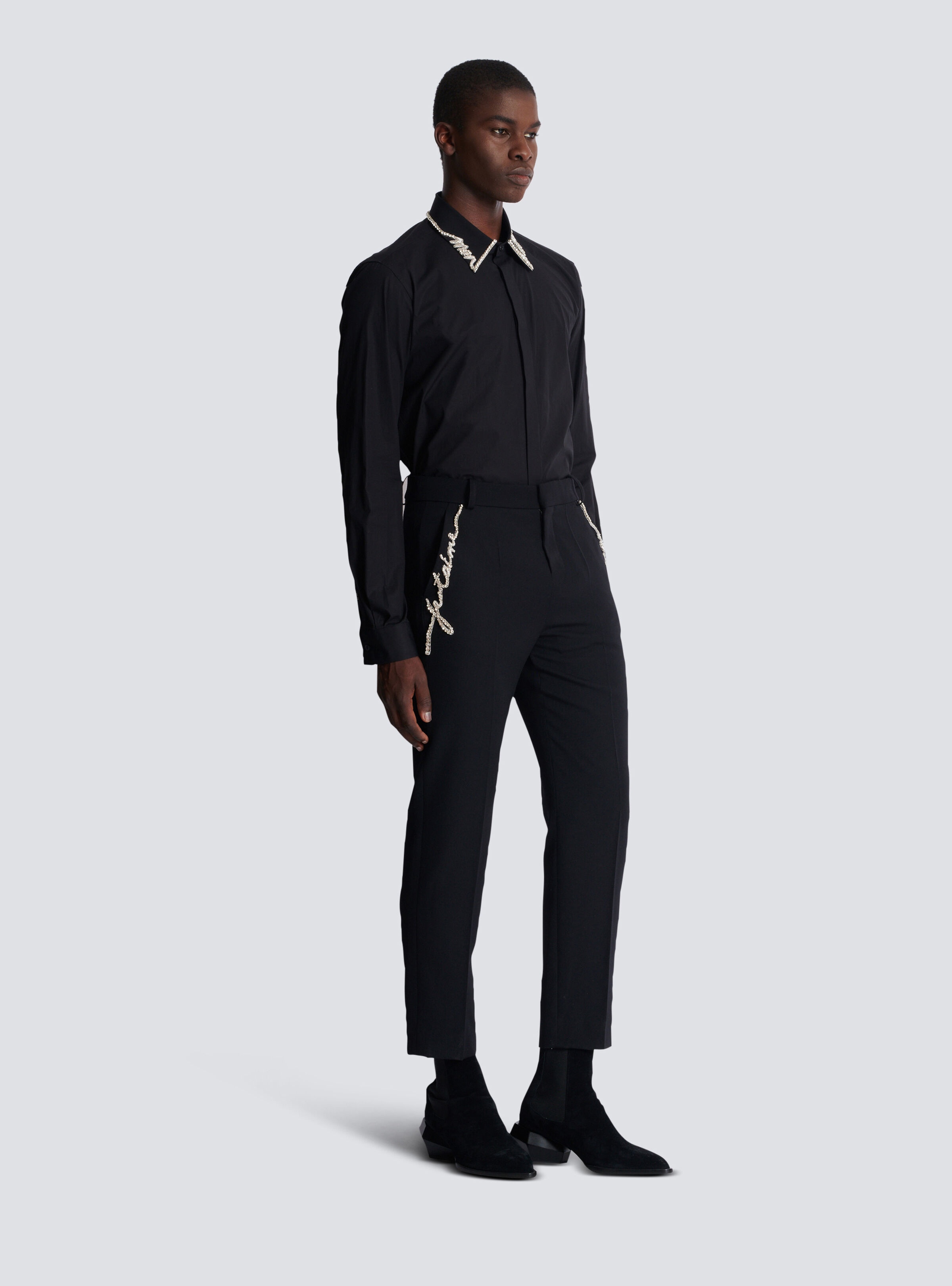 Embroidered tailored grain de poudre trousers - 3