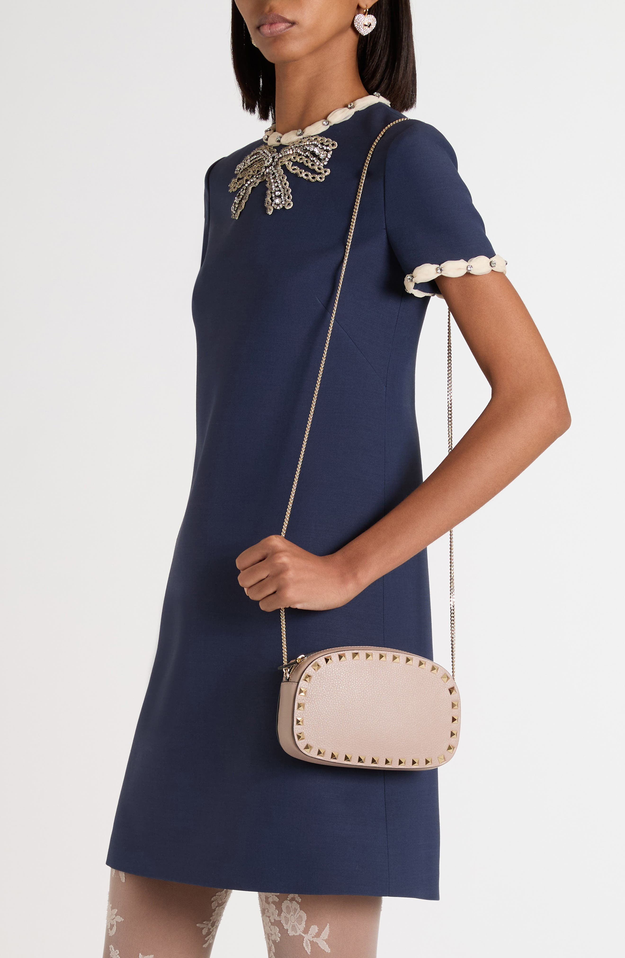 Valentino Garavani Mini Rockstud Leather Crossbody Bag in Poudre at Nordstrom - 2