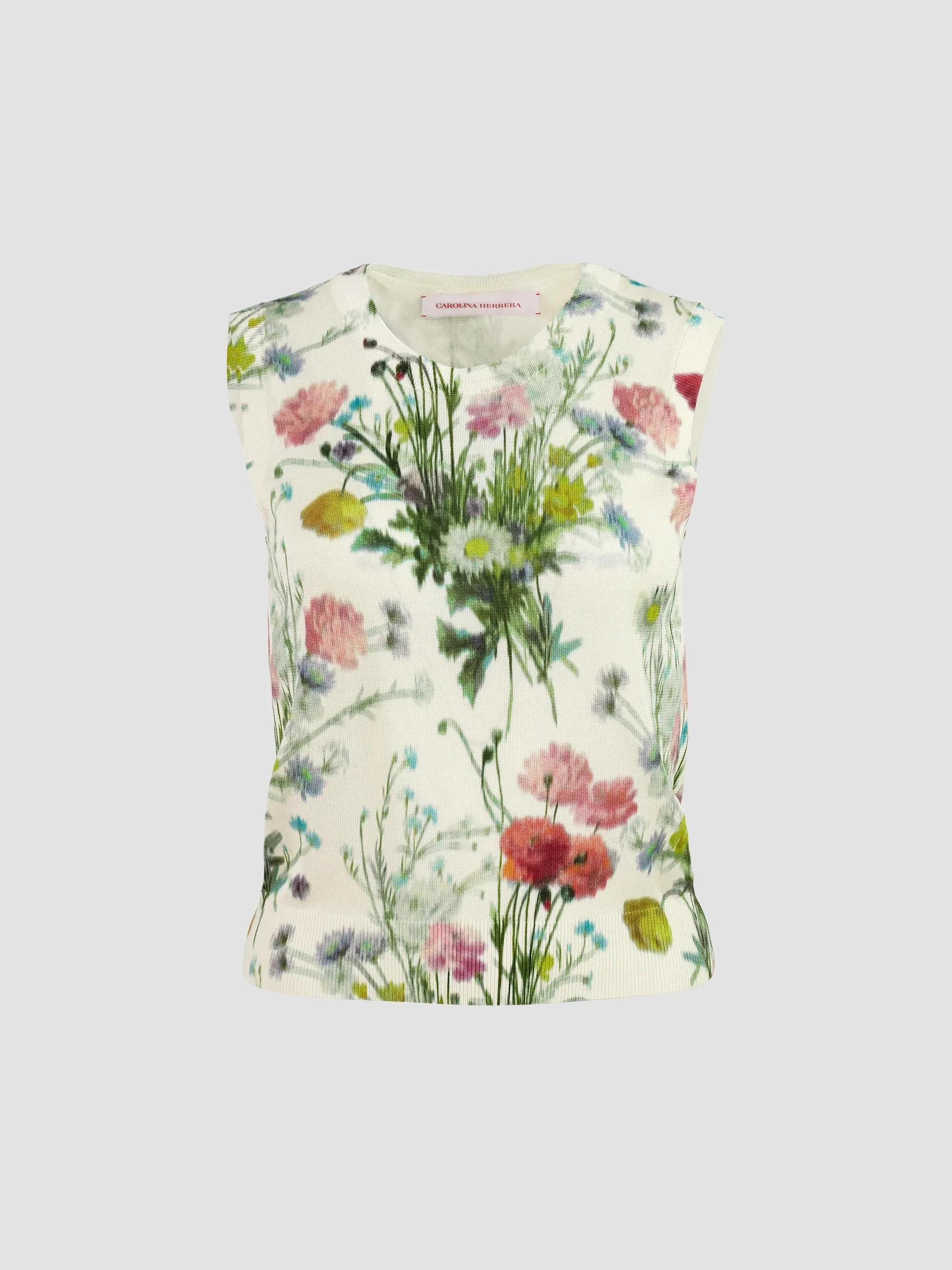 Women's Floral Silk Sweater Tank - Ivory Multi - 1