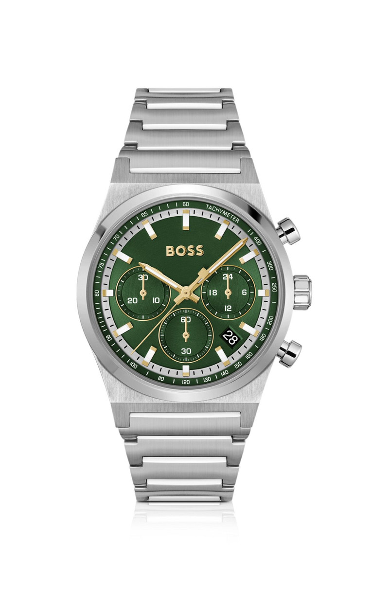 GREEN-DIAL CHRONOGRAPH WATCH IN SILVER-TONE STEEL 1