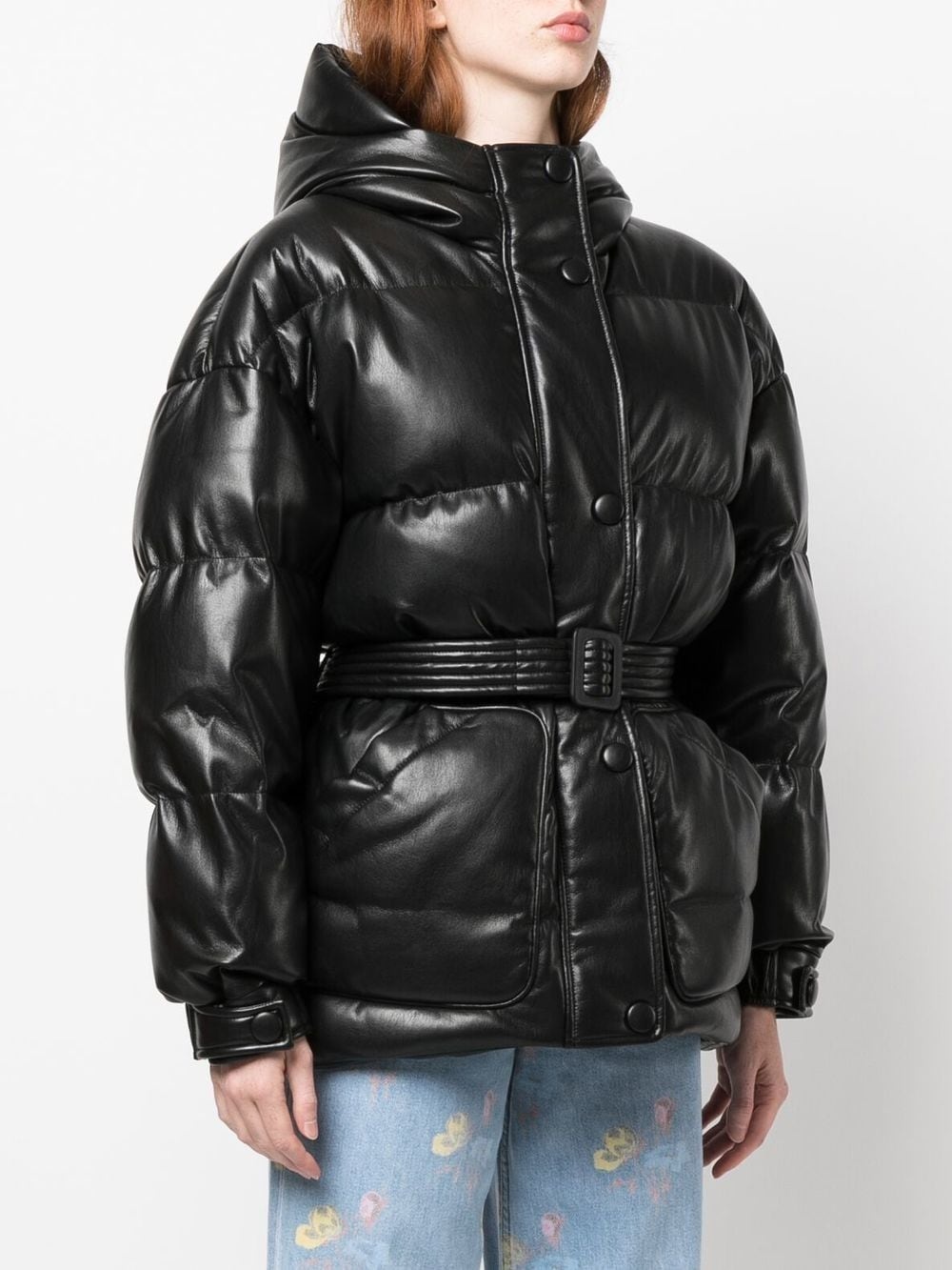 faux-leather zip-up padded jacket - 3