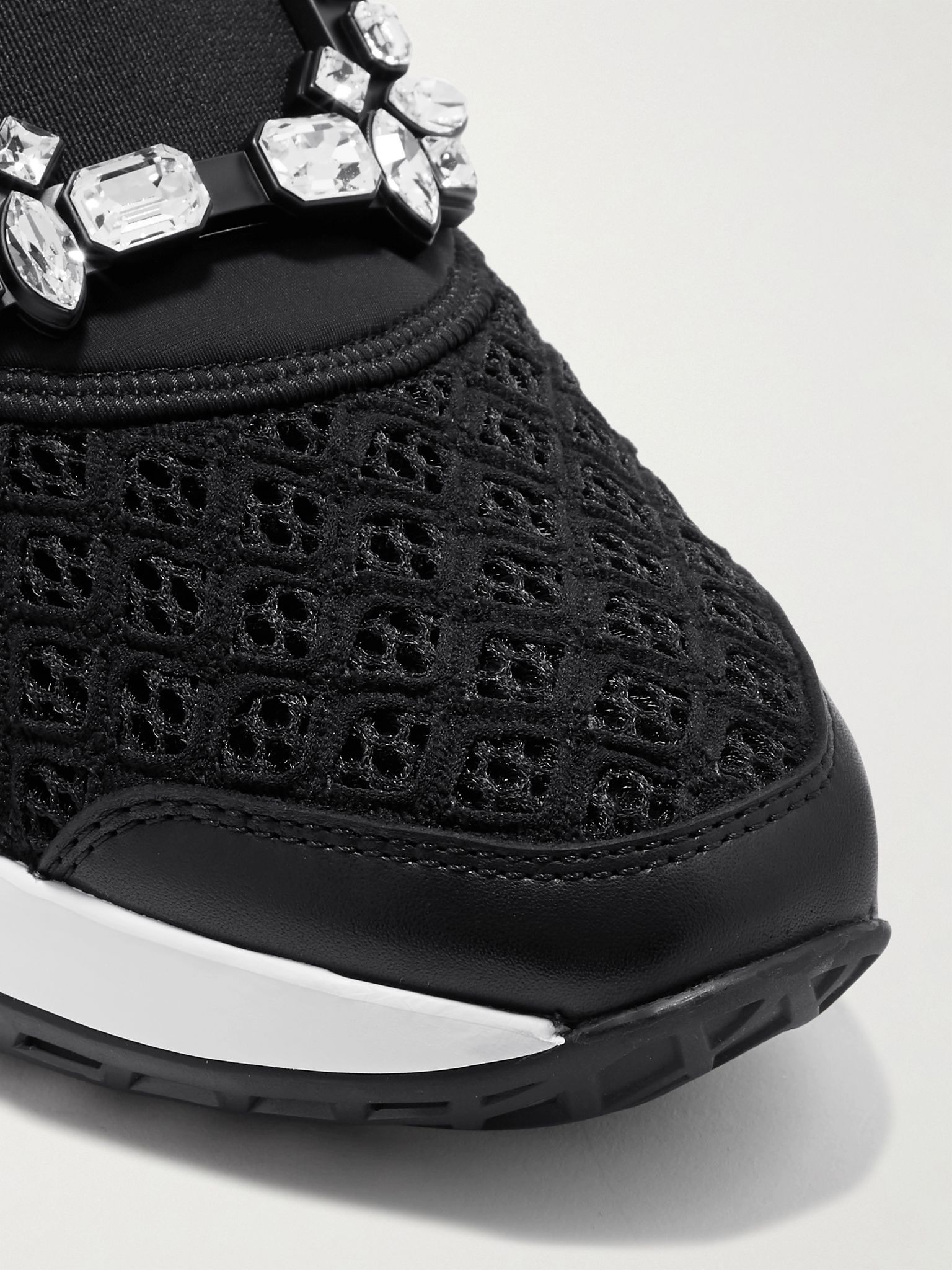Viv Run crystal-embellished stretch, mesh and leather sneakers Black - 4