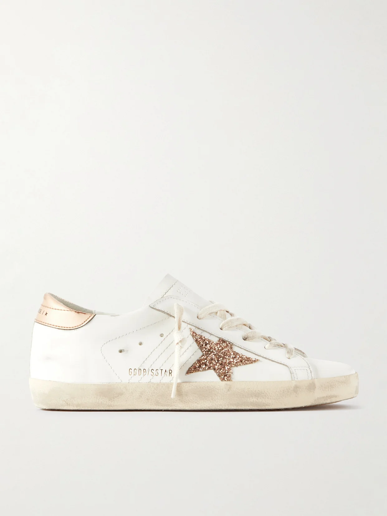 Super-star Distressed Glittered Leather Sneakers - 1
