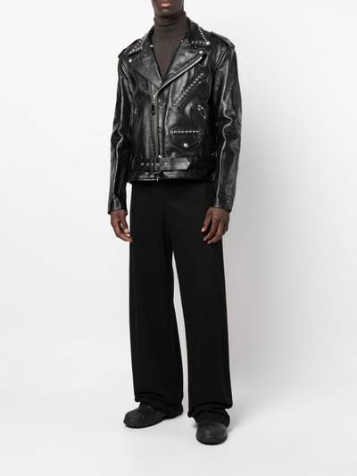 sacai stud-embellished leather biker jacket outlook