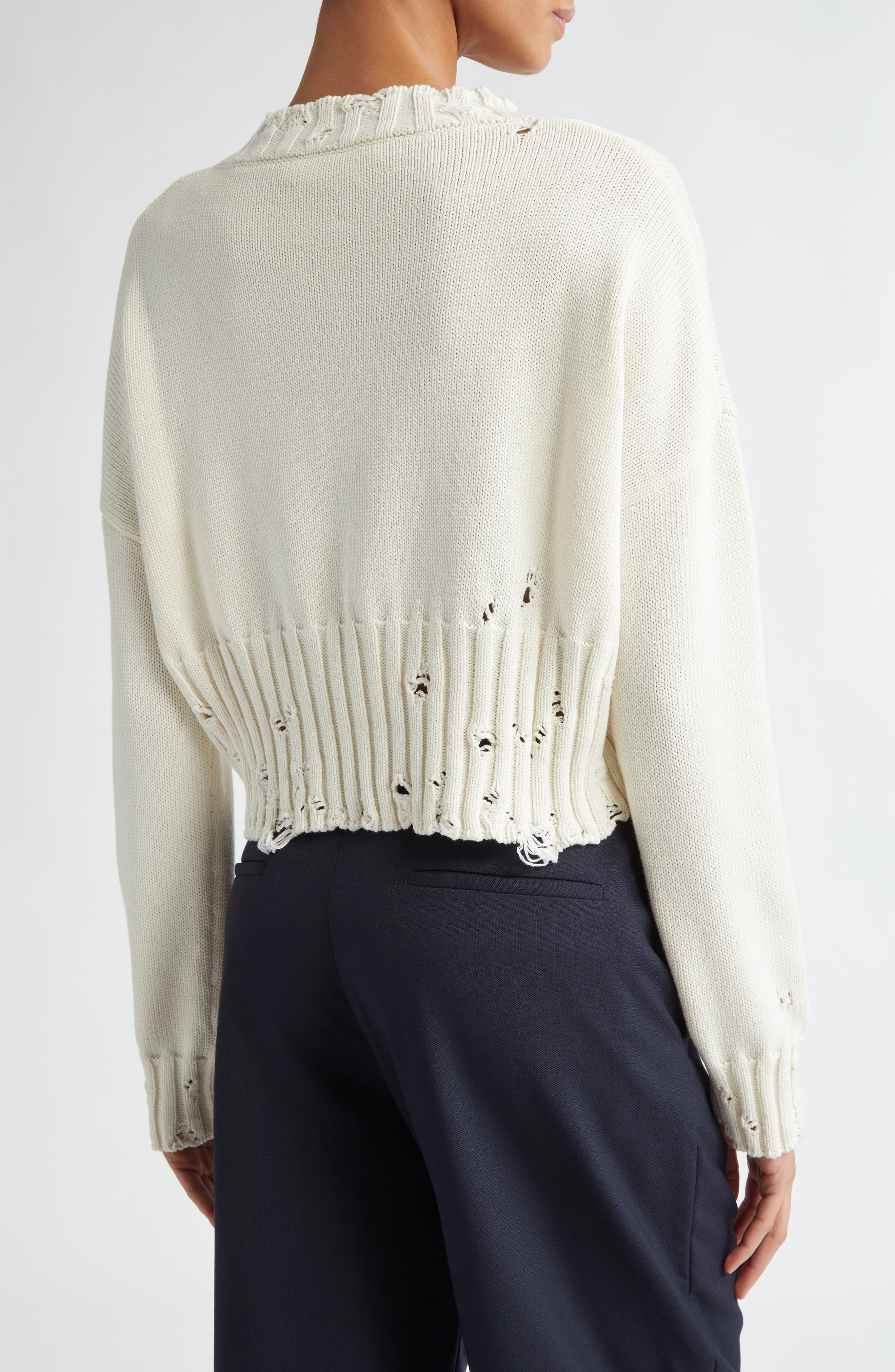 Distressed Cotton Crop Sweater - 3