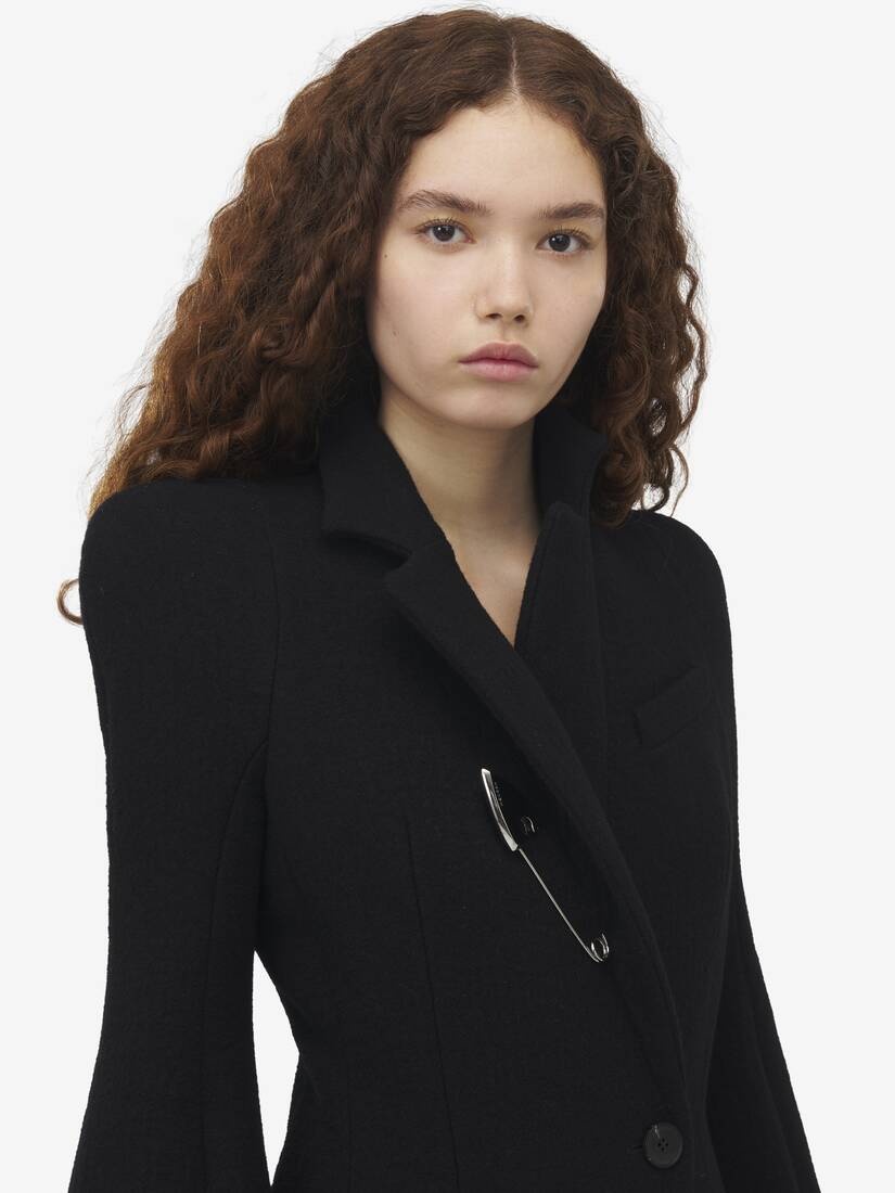 Moulded Shoulder Double-breasted Coat - 5