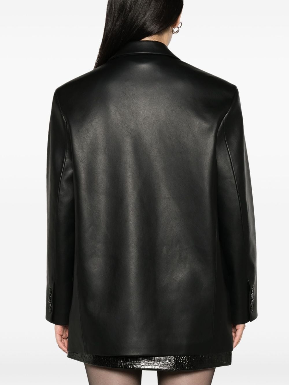 faux-leather single-breasted blazer - 4