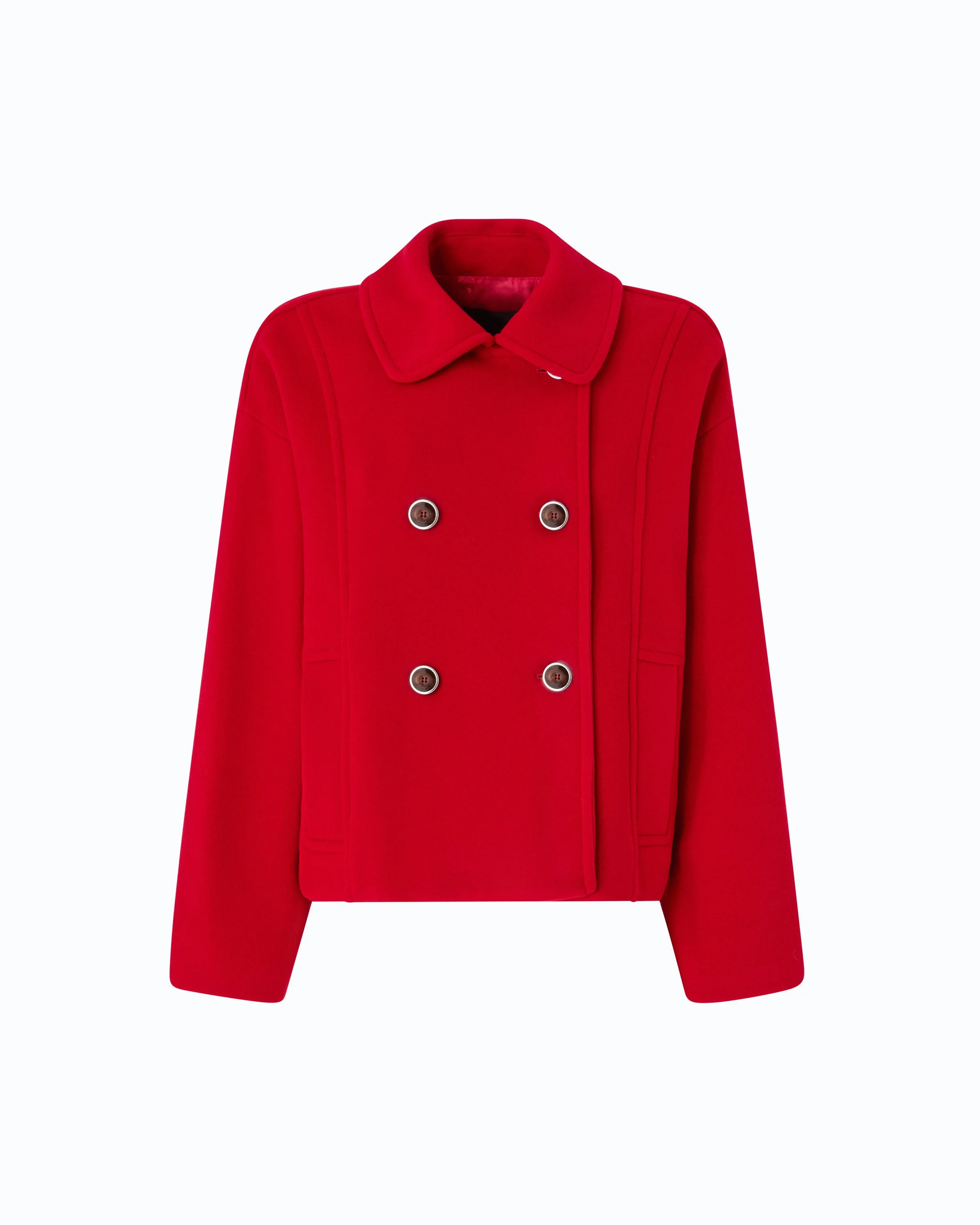 DOUBLE-BREASTED PEA COAT IN DOUBLE-LAYERED WOOL-BLEND CLOTH - 1