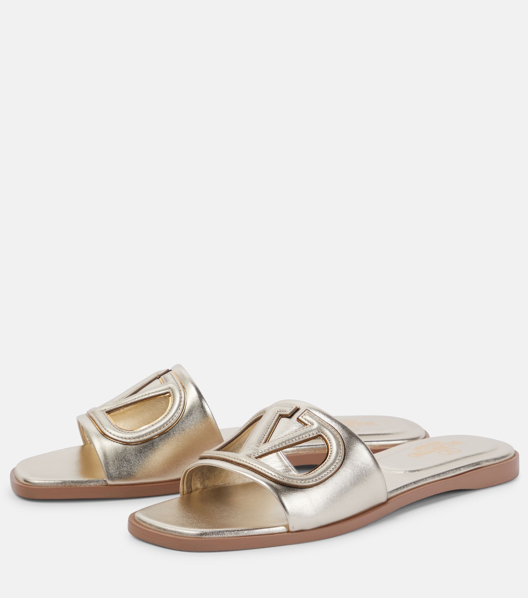 VLogo metallic leather mules - 5