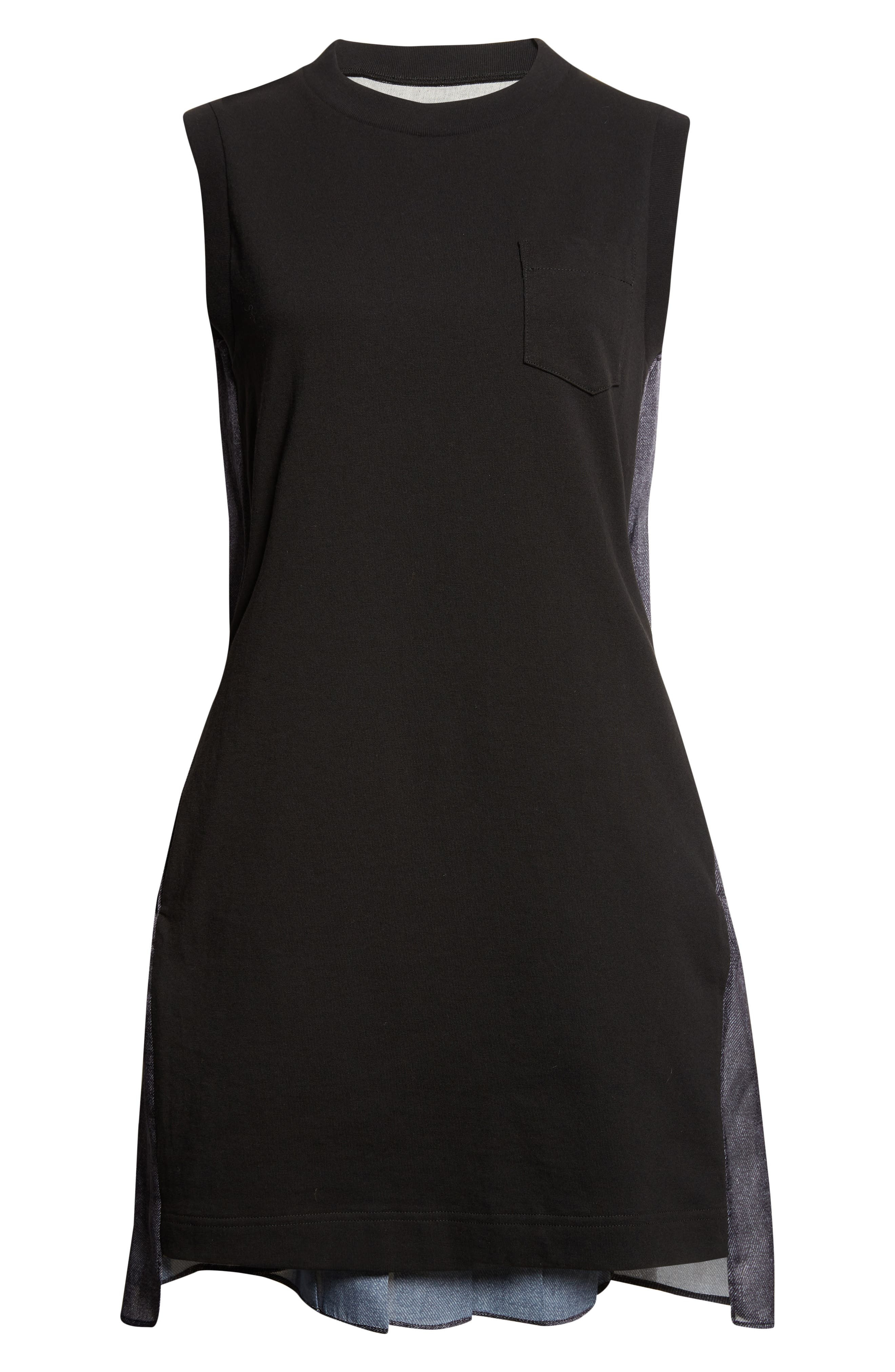 Sacai Mixed Media Cotton Jersey & Denim Minidress in Black/Indigo at Nordstrom - 5