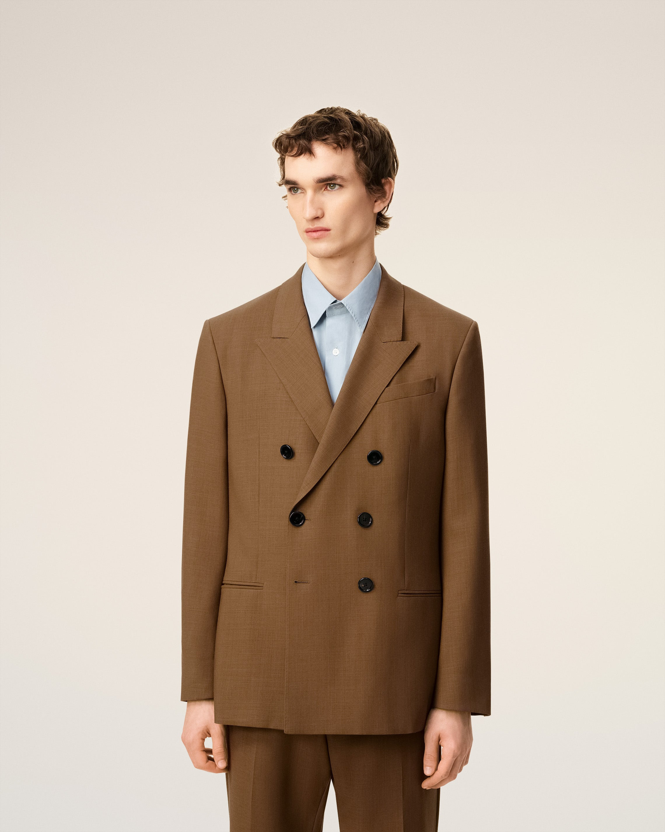 BROWN WOOL DOUBLE BREASTED JACKET - 4