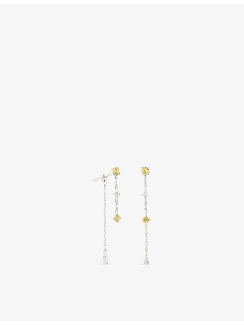 Chain Drop 14ct White-Gold, Lab-Grown Diamond And Yellow Sapphire Drop Earrings 1
