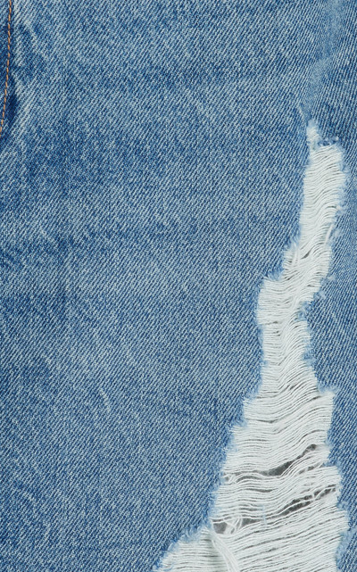 FRAME Deconstructed Frayed Denim Midi Skirt blue outlook