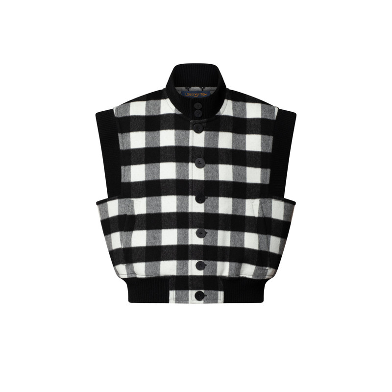 Sleeveless Check Bomber Jacket 1