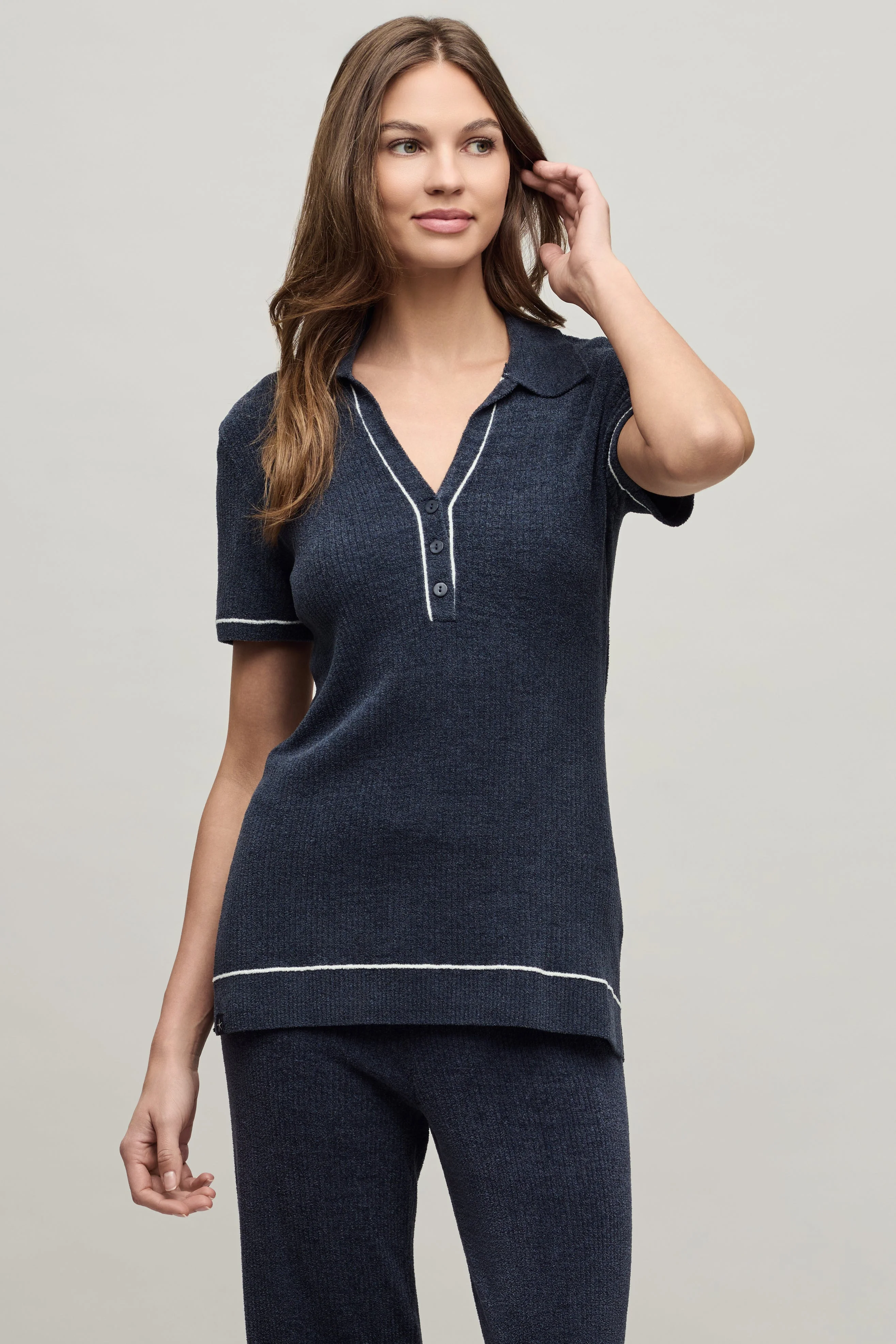 CozyChic Ultra Lite® Contrast Stripe Ribbed Collar Henley - 1