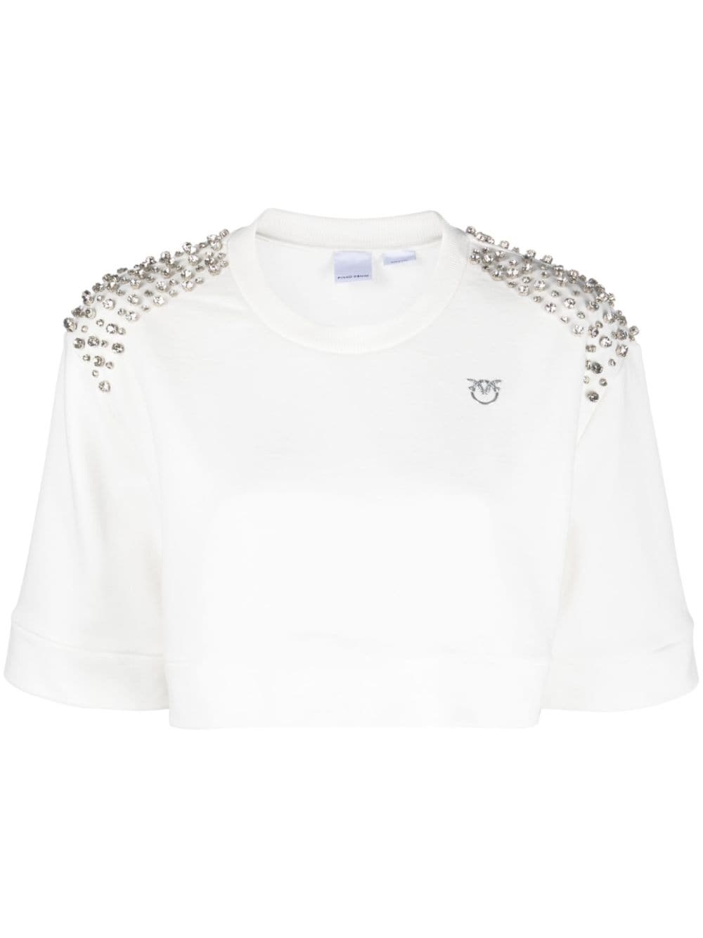 crystal-embellished cropped T-shirt - 1