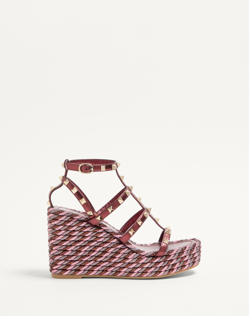 ROCKSTUD WEDGE SANDAL IN LAMINATED NAPPA WITH 95MM STRAPS - 1