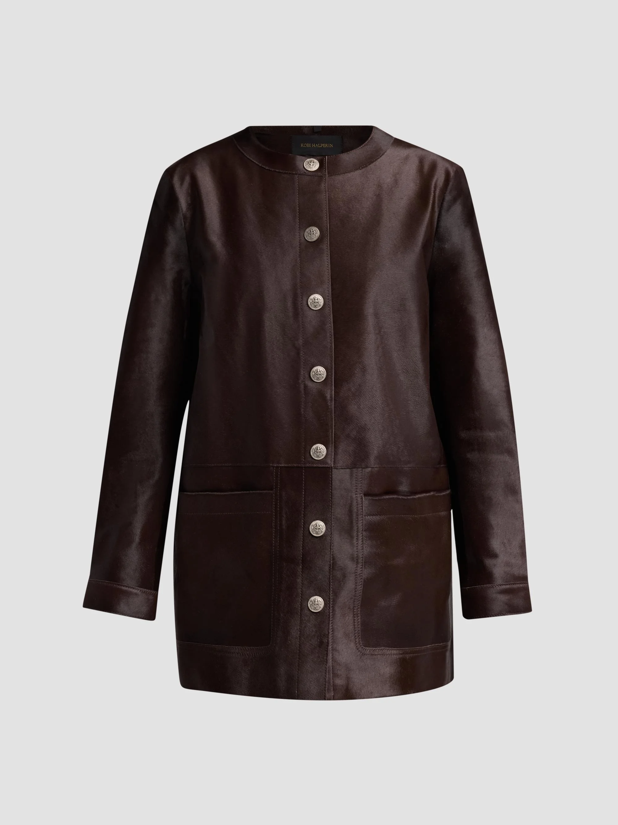 Women's Lisa Leather & Calf Hair Button-Front Coat - Brown - 1