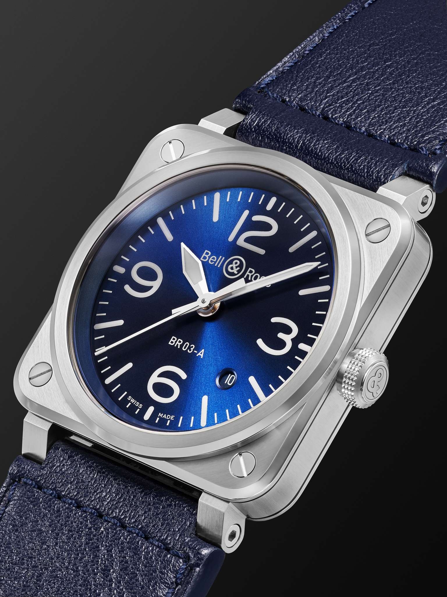 BR 03 Automatic 41mm Stainless Steel and Leather Watch, Ref. No. BR03A-BLU-ST/SCA - 3