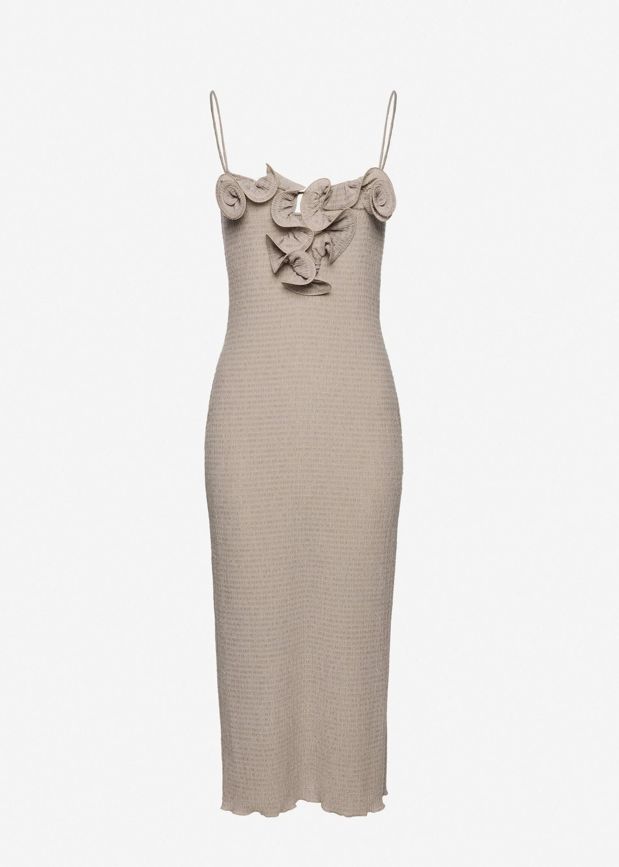 Sleeveless crepe beach midi dress in light brown - 1