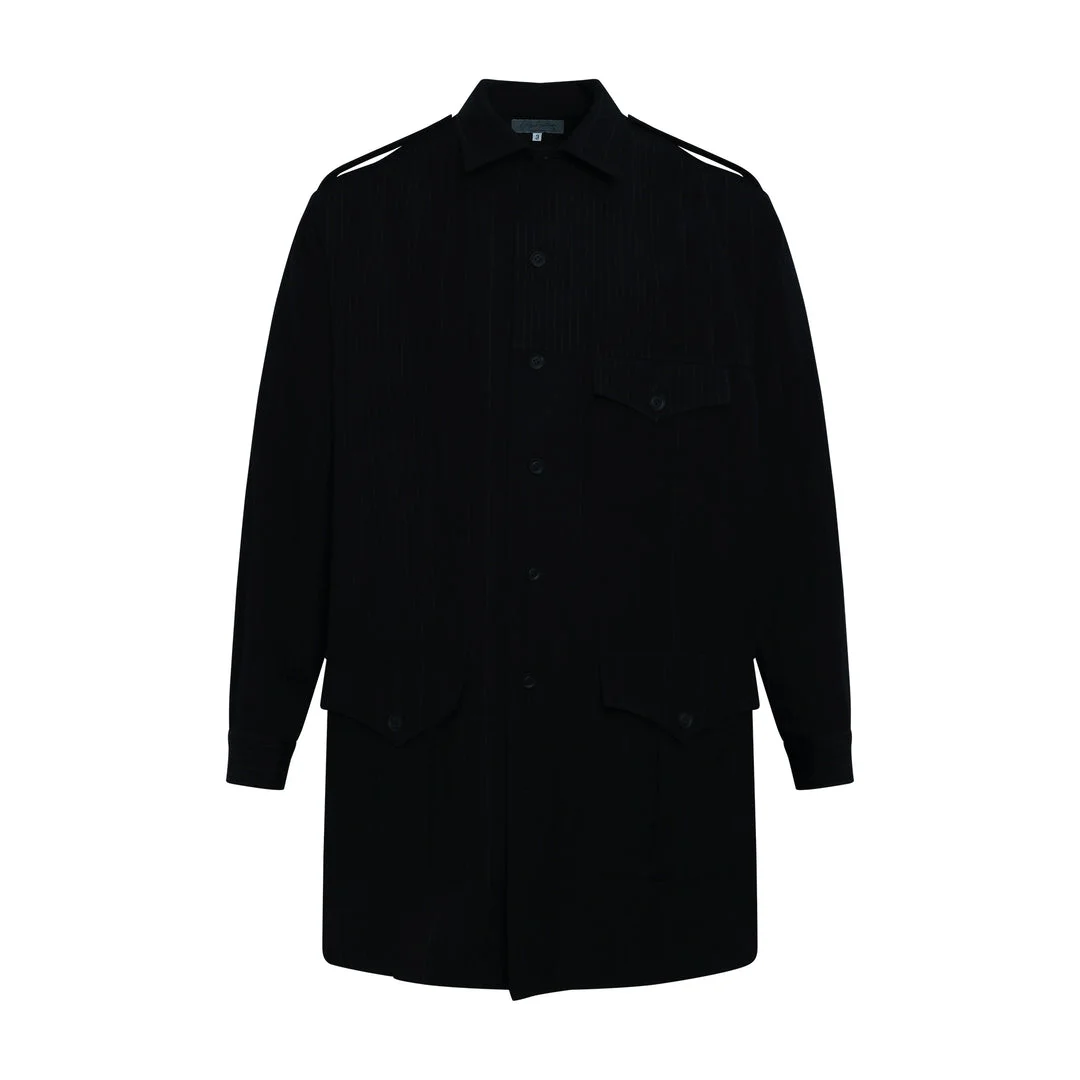 Open Collar Long Sleeve Blouse - 1