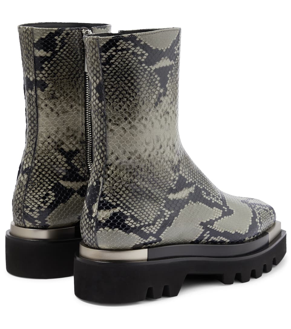 Snake-effect leather ankle boots - 3