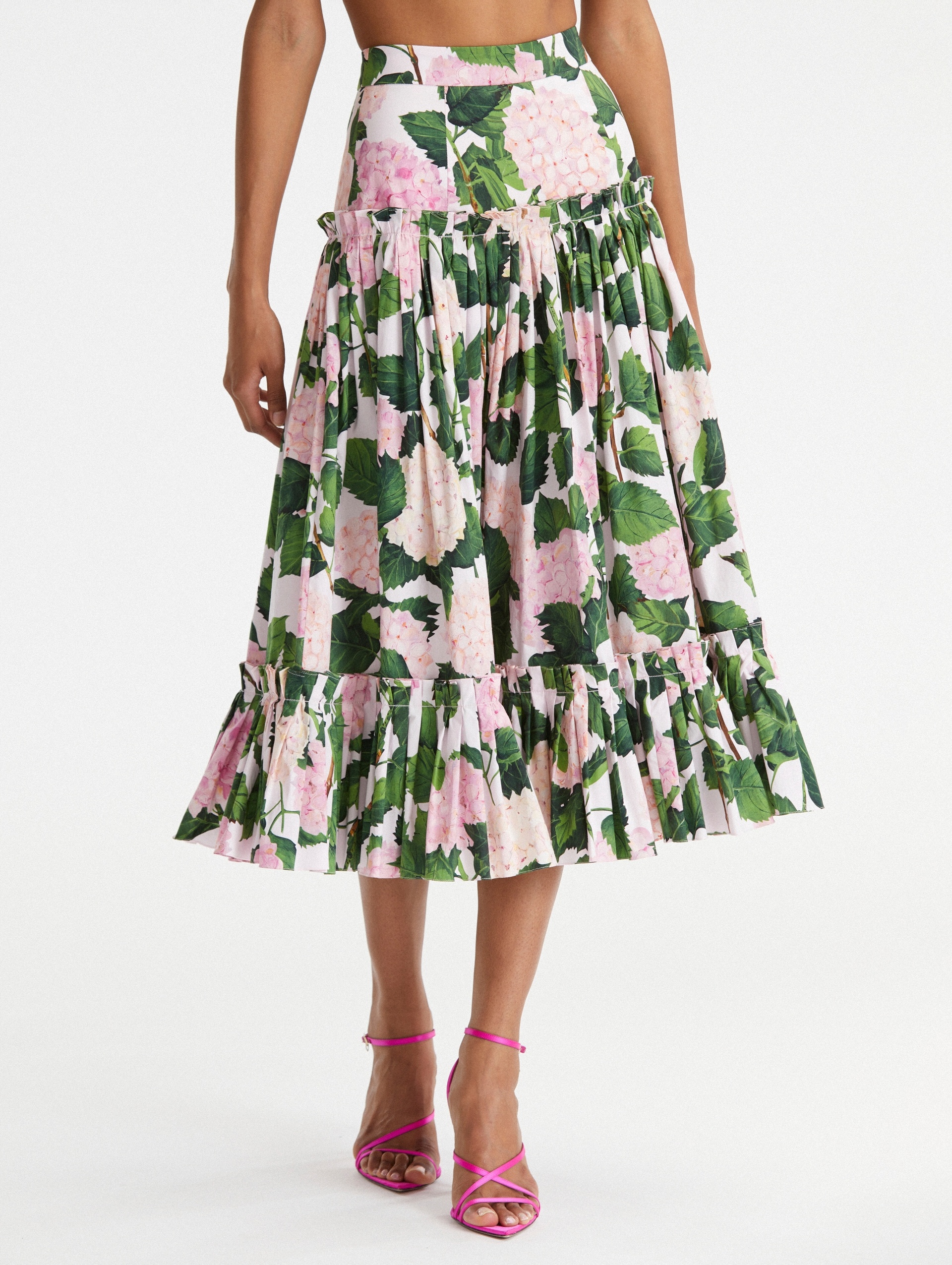 RUFFLE DETAIL HYDRANGEA MIDI SKIRT - 2