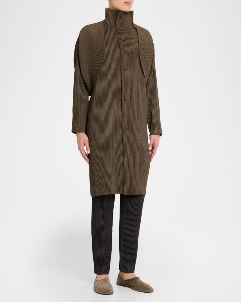 ISSEY MIYAKE Men's Wool Like Light Pleated Long Coat outlook