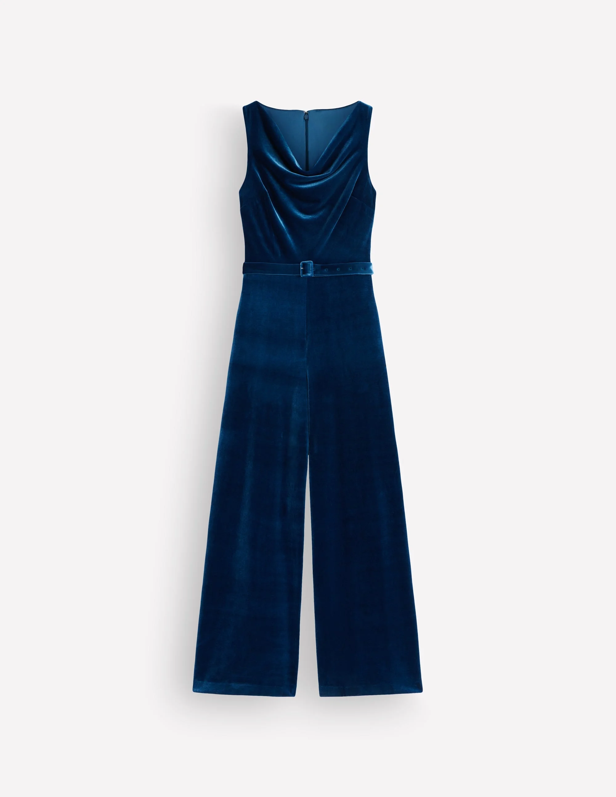 Cowl Neck Velvet Jumpsuit-Deep Aurora Blue - 1