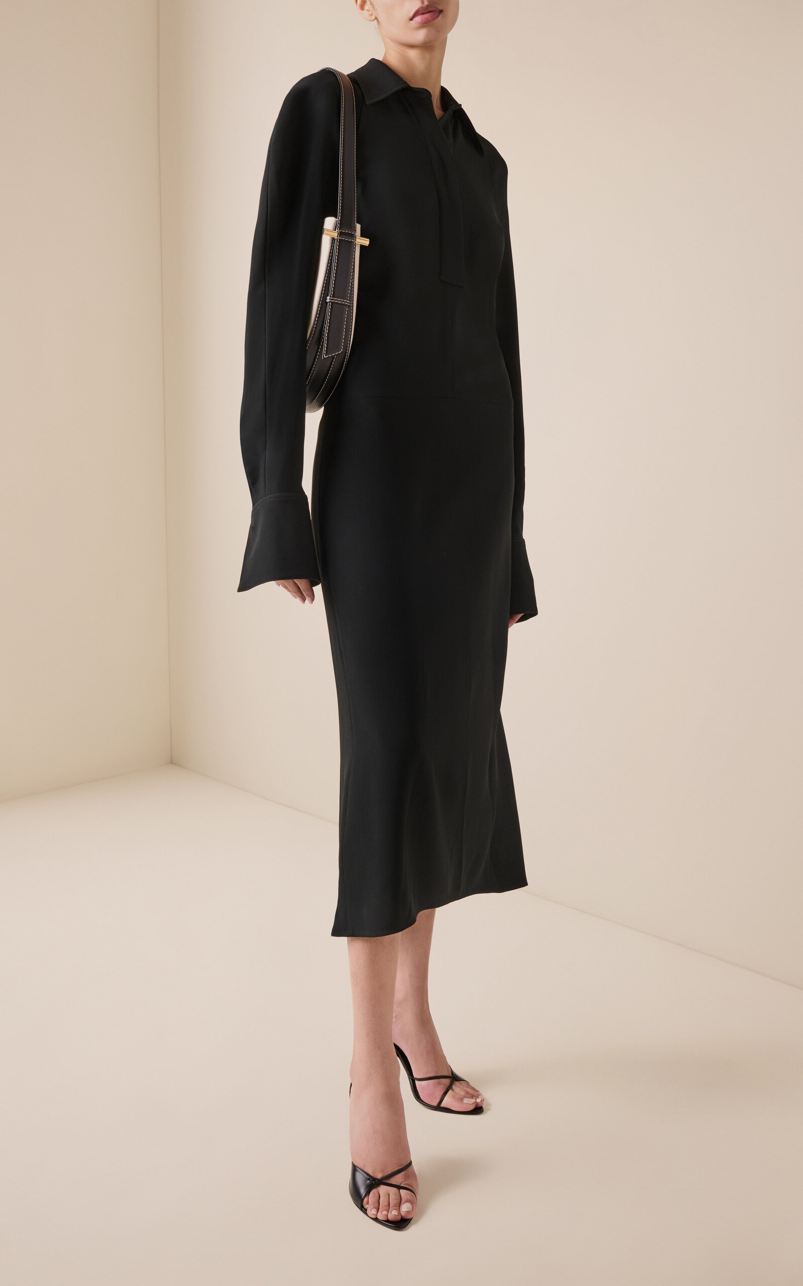 Crepe Polo Midi Dress black - 3