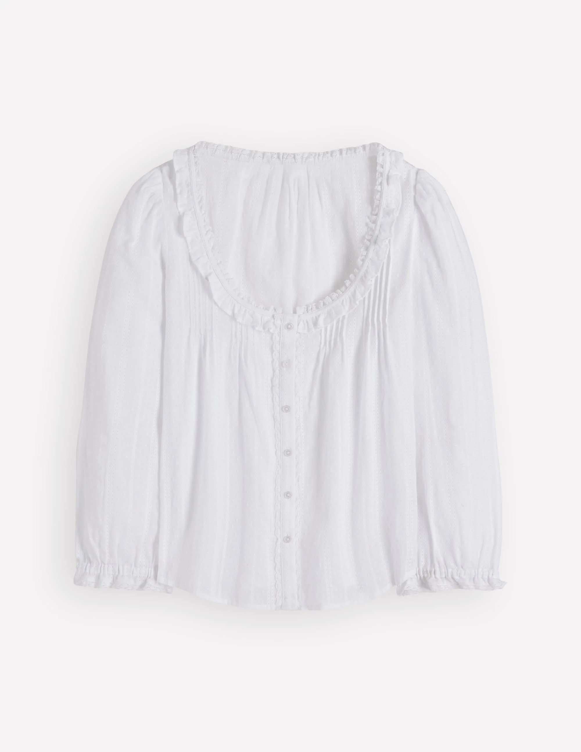 Scoop Neck Ruffle Top-White - 1