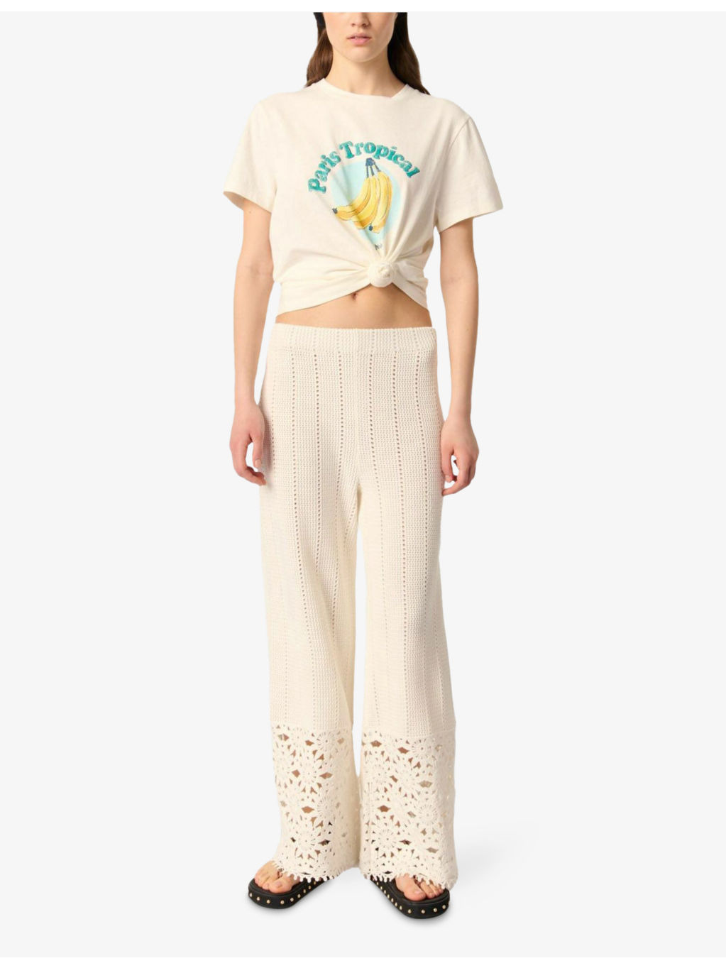 Wide-Leg Floral-Pattern Crochet-Knit Trousers - 2