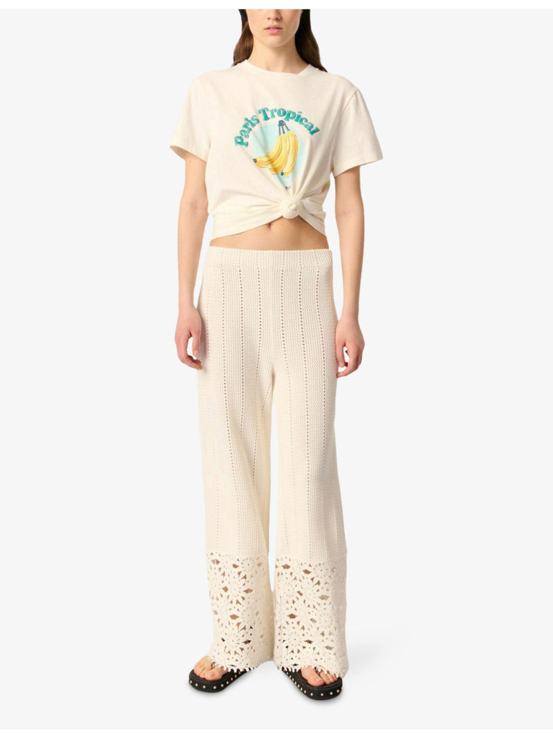 maje Wide-Leg Floral-Pattern Crochet-Knit Trousers outlook