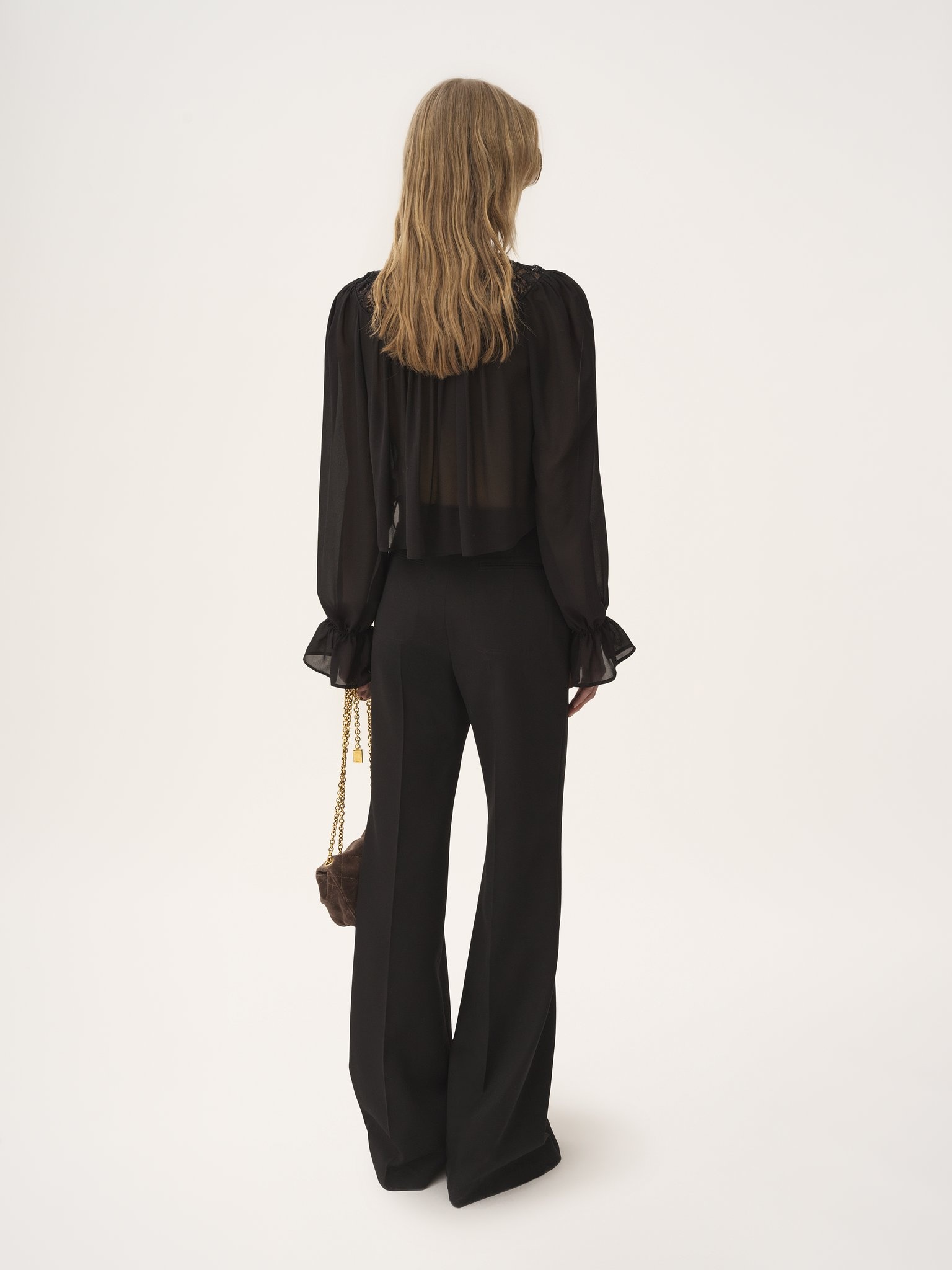 SCOOP-NECK CROPPED TOP IN SILK GEORGETTE & LACE - 5