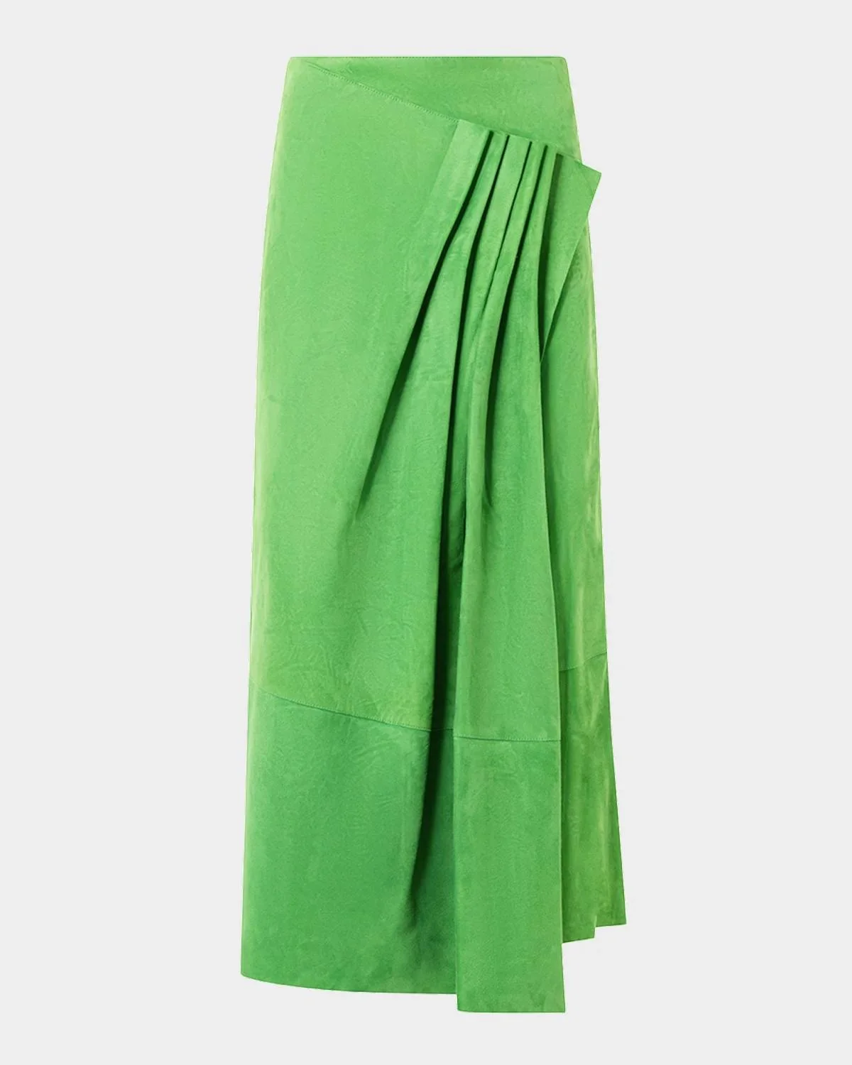 Pleat Gathered Suede Midi Skirt - 1