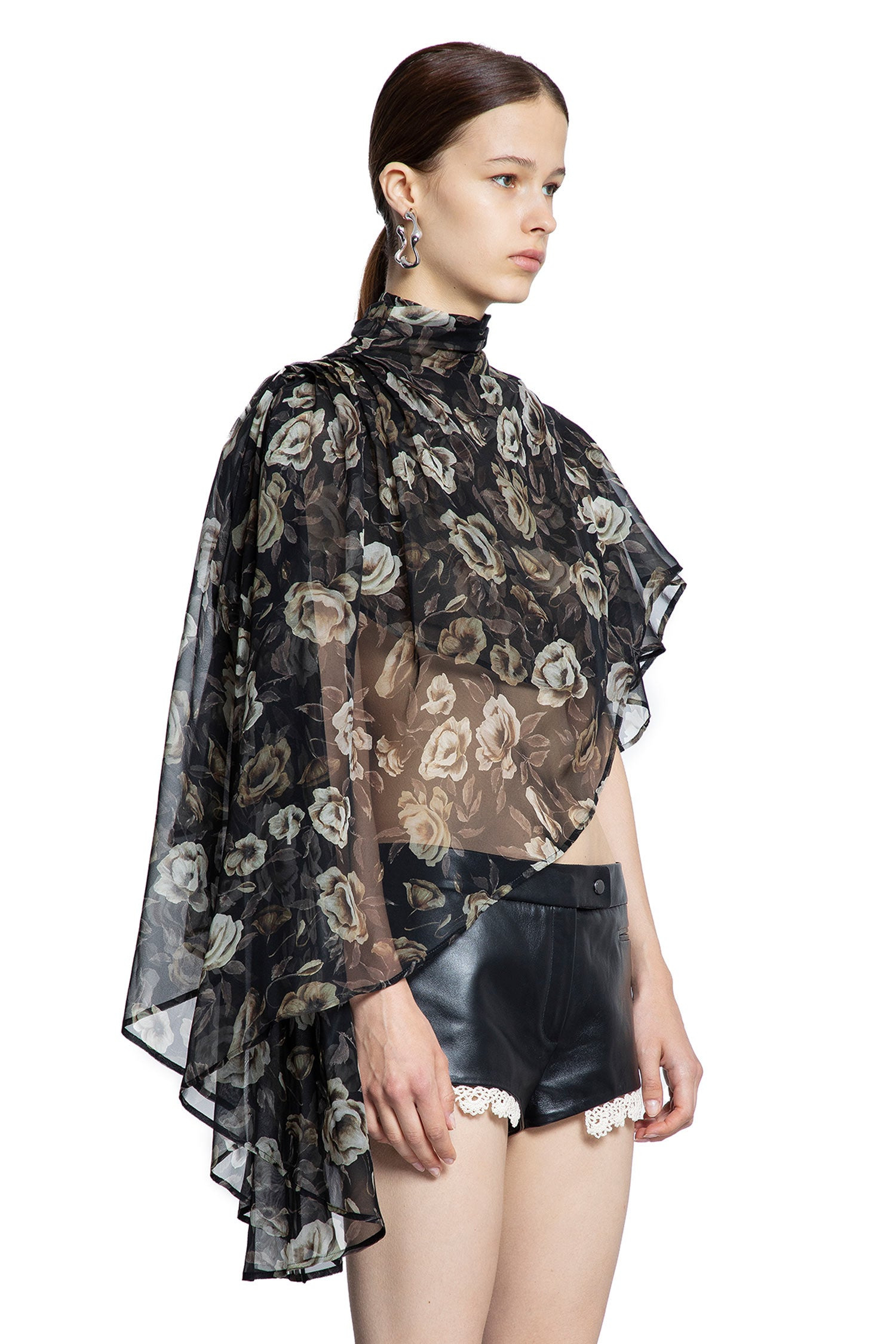 Flowy High-neck Cropped Blouse - 2