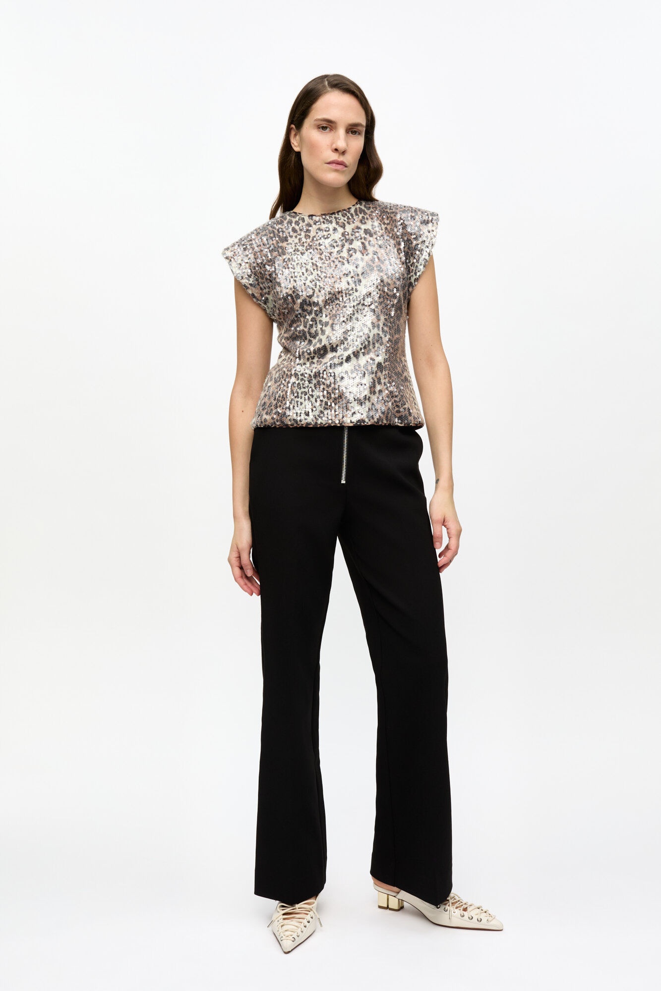 LEOPARD PRINTED STRETCH SEQUINS BLOUSE - 3
