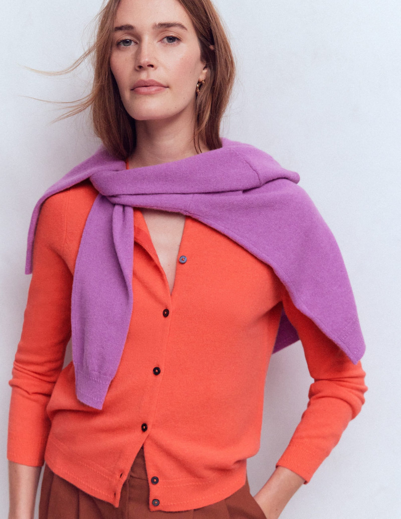 Eva Cashmere Crew Cardigan-Fiery Orange Melange 6