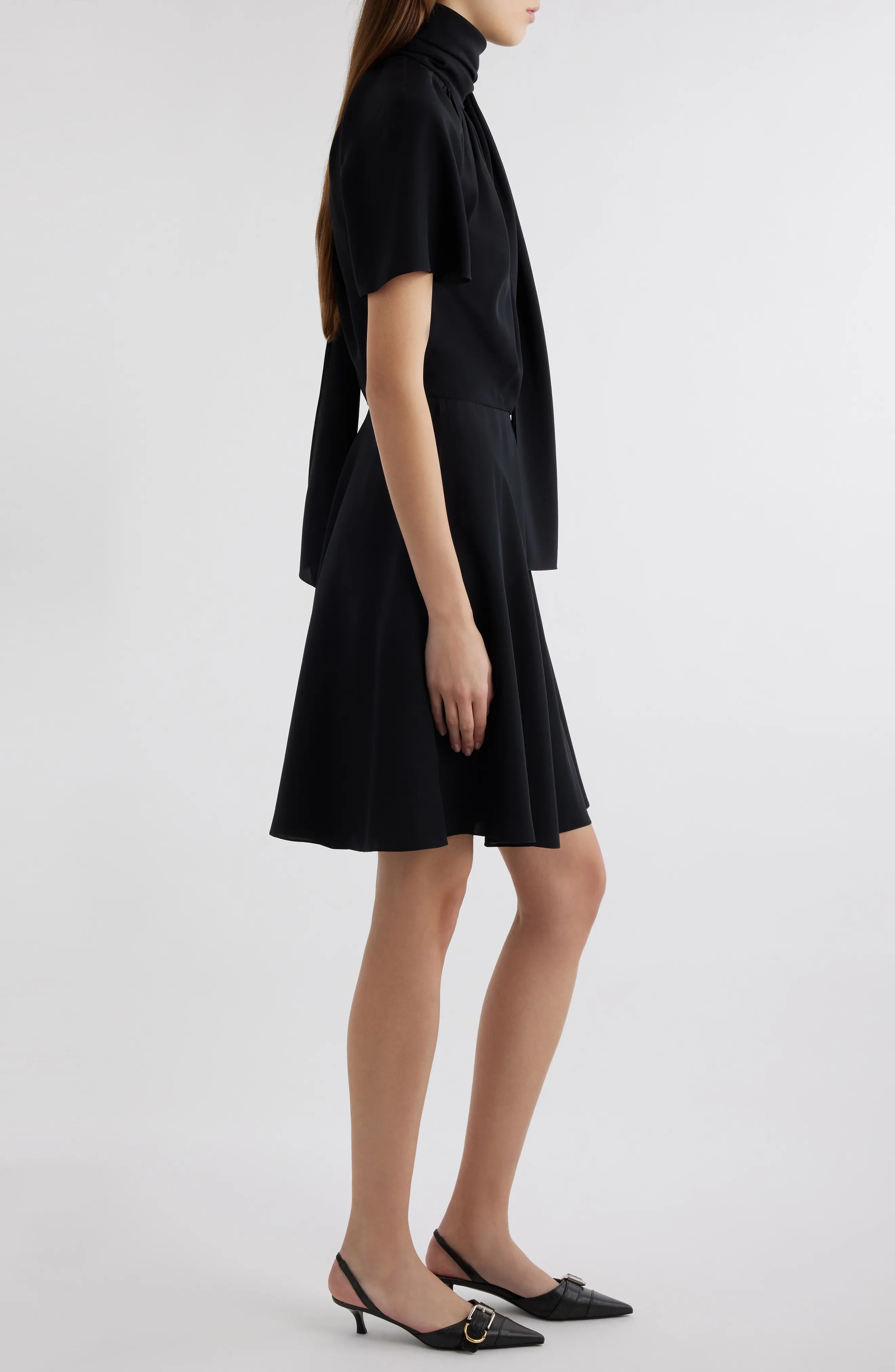 Knot Collar Silk Dress - 3