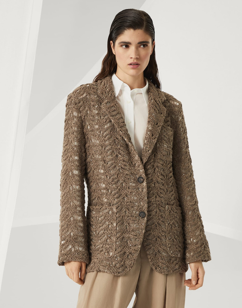 폴리 레이스 니트 blazer 린넨과 실크 다이아몬드 실 1
