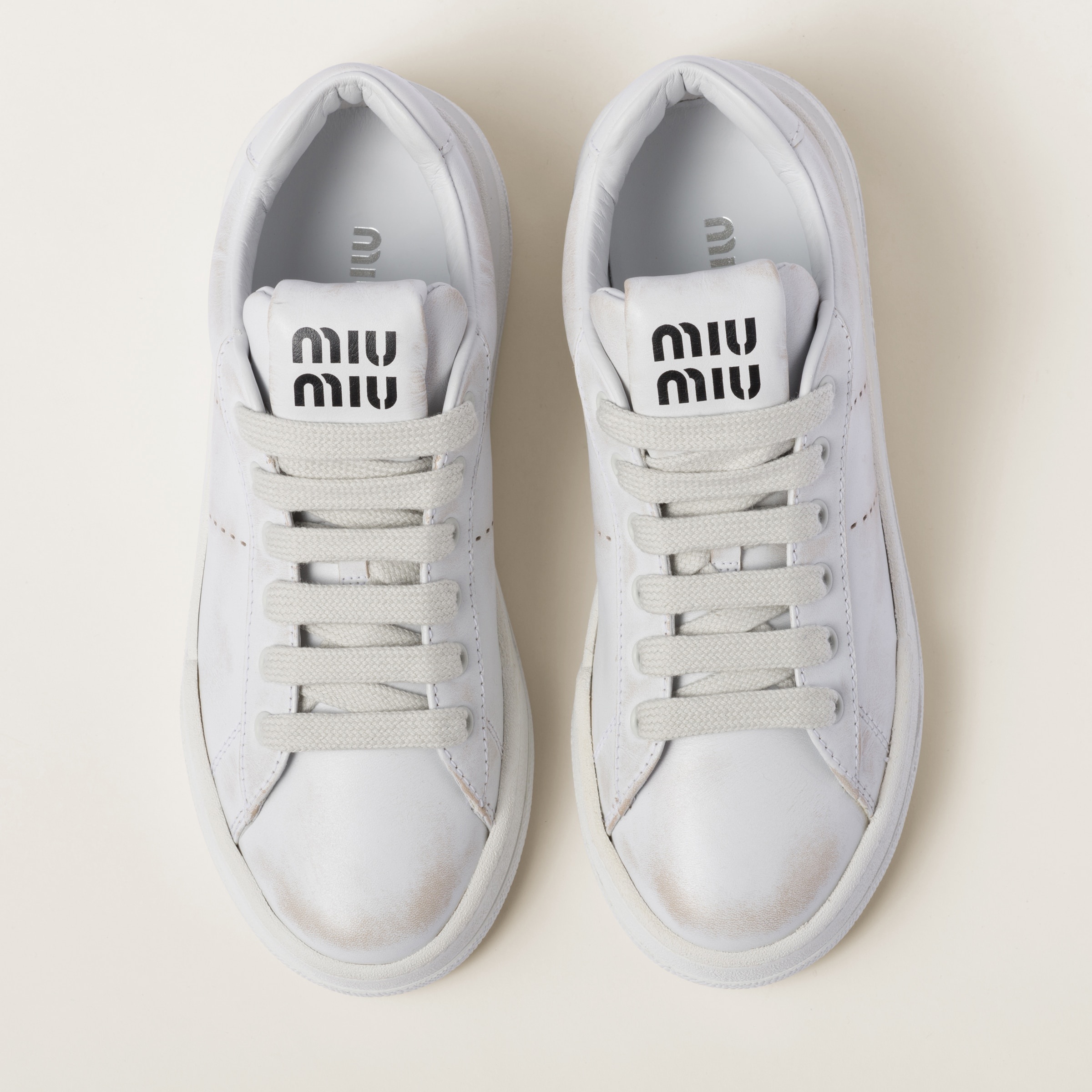 【MIU MIU】BLEACHED SNEAKERS Miu Miu Women's Bleached White Low Top Sneakers & Trainers