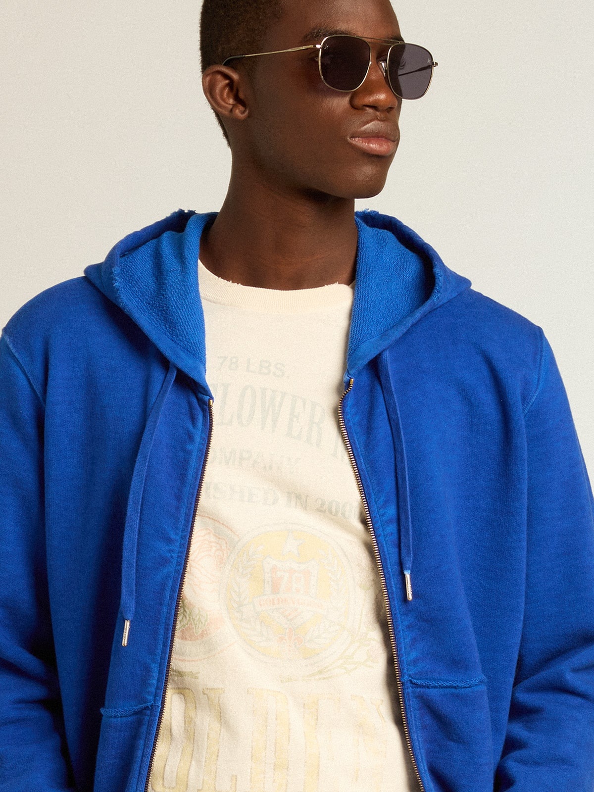 Men's blue-colored hoodie with lettering on the back - 2