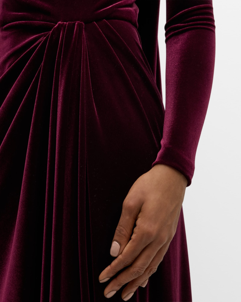 Square-Neck Long-Sleeve Velvet Scarf Gown 5
