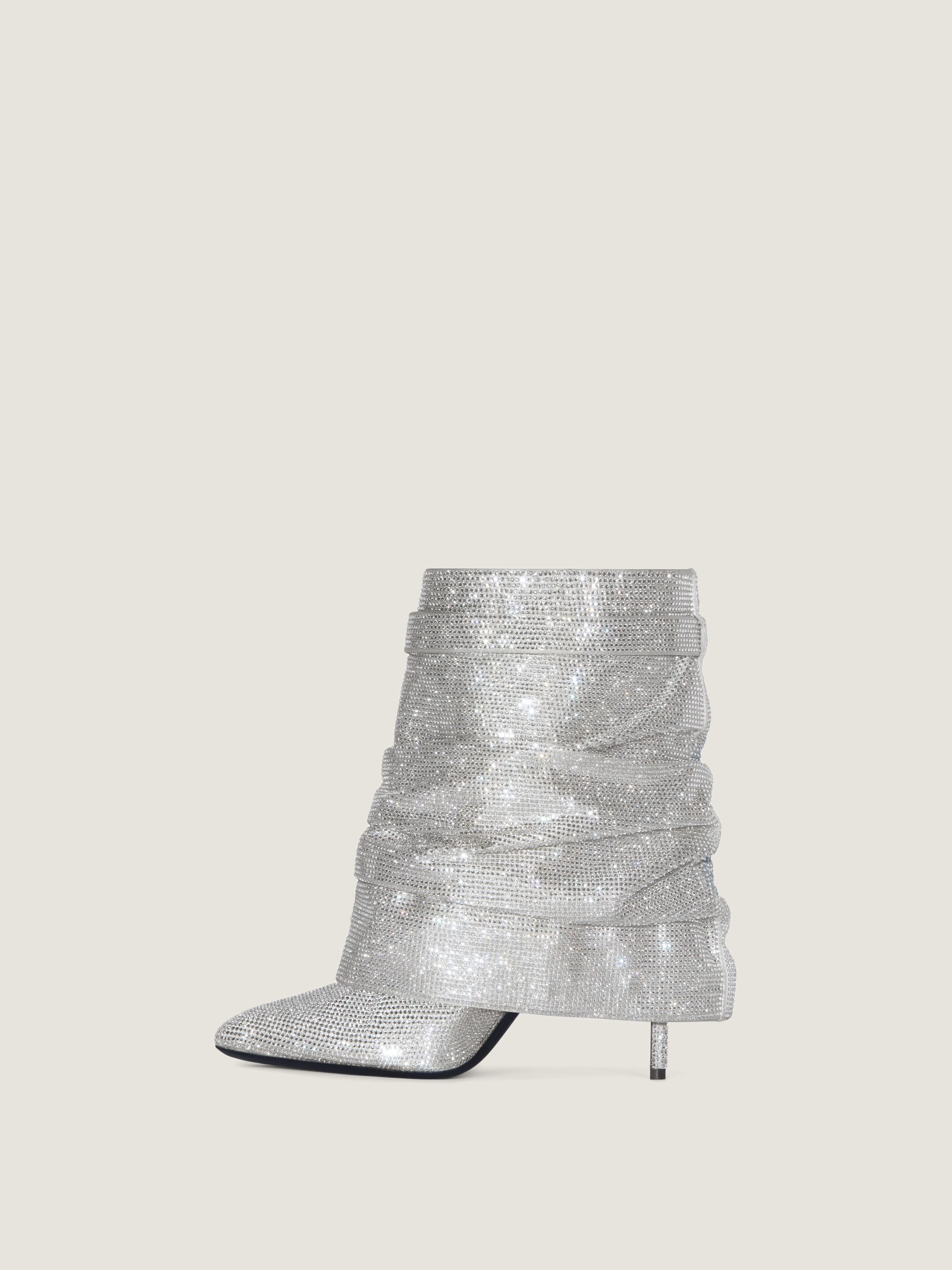 SHARK LOCK STILETTO ANKLE BOOTS IN SATIN WITH STRASS - 4