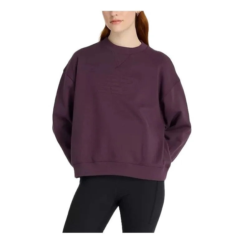(WMNS) New Balance Embossed Logo French Terry Crewneck Sweatshirt 'Plum Brown' WT43535-PLN - 1