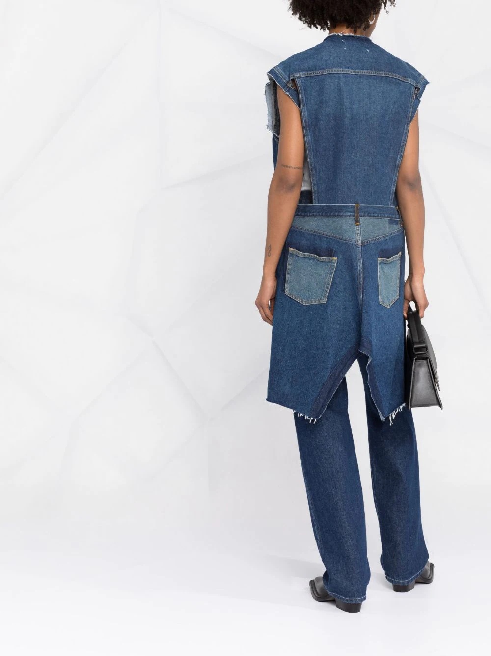 longline asymmetric denim vest - 4