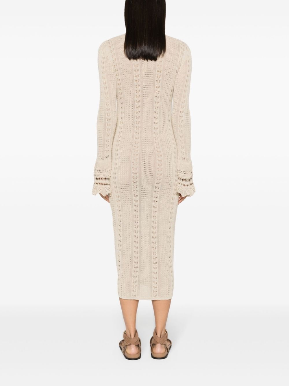 pointelle-knit V-neck midi dress - 4