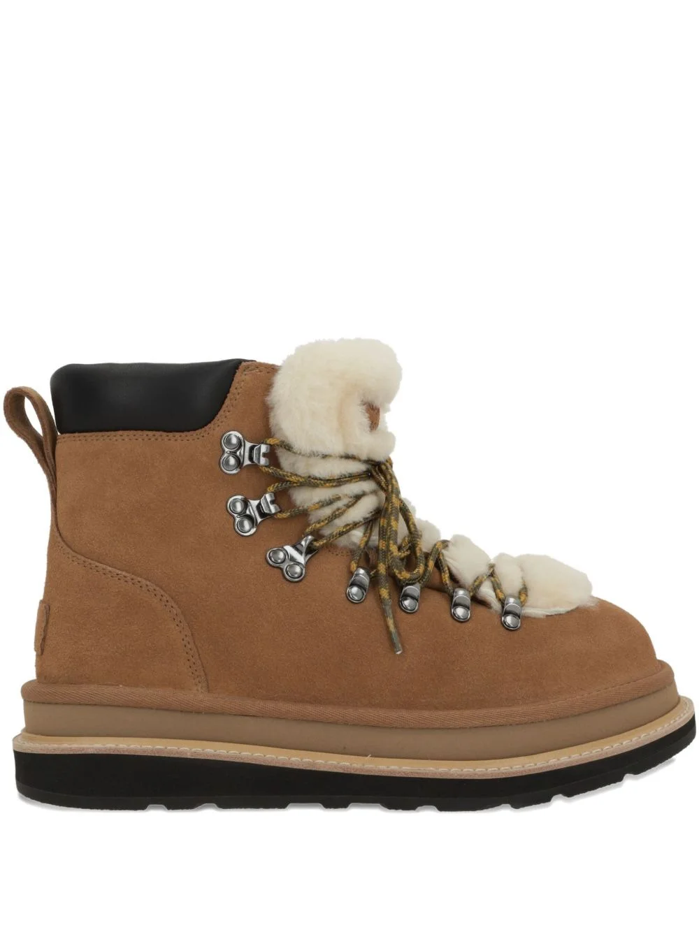 fur-trim lace-up boots - 1