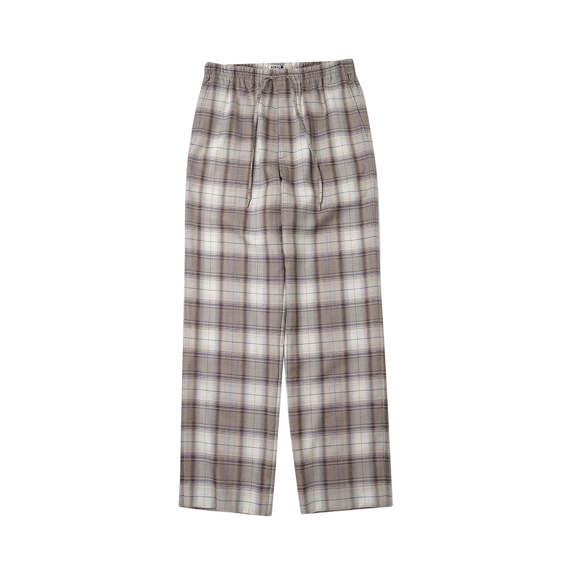 Auralee Super Light Wool Check Easy Slacks 'Brown' - 1