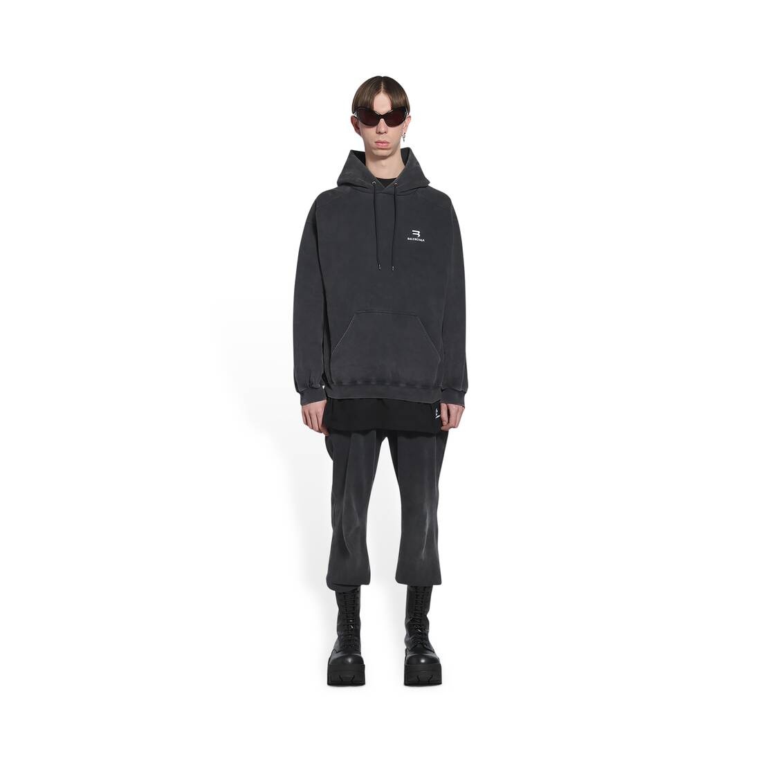 Men's Sporty B Medium Fit Hoodie in Black - 2